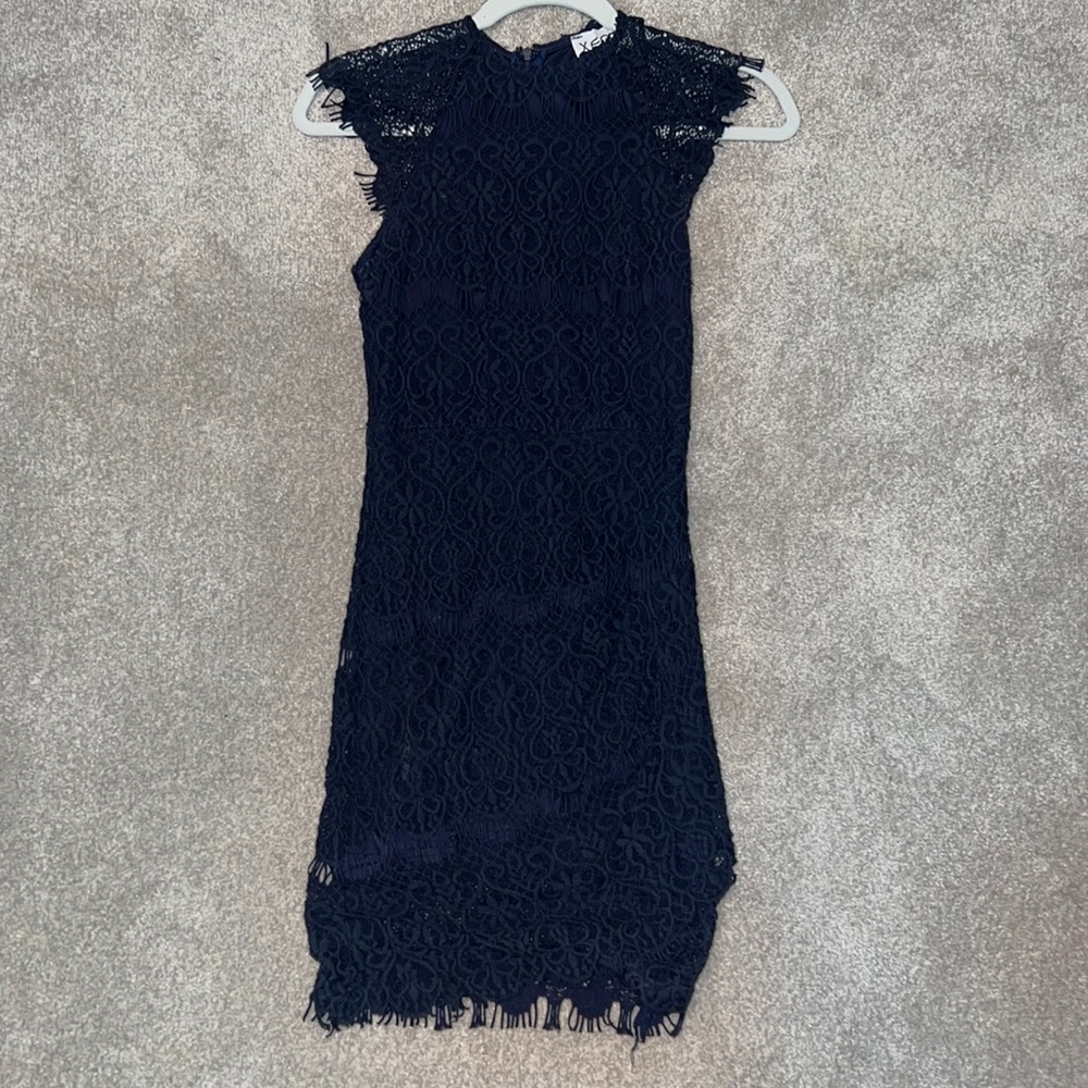 Xenia navy lace mini dress